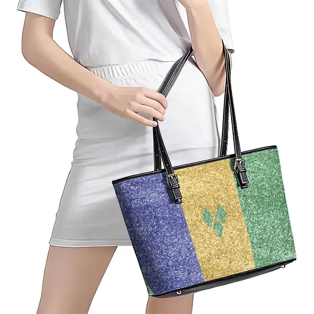 Saint Vincent and the Grenadines Vincy Mas Leather Tote Bag SVG Glitter Color Style - Wonder Print Shop