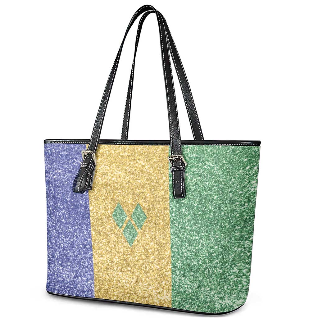 Saint Vincent and the Grenadines Vincy Mas Leather Tote Bag SVG Glitter Color Style - Wonder Print Shop