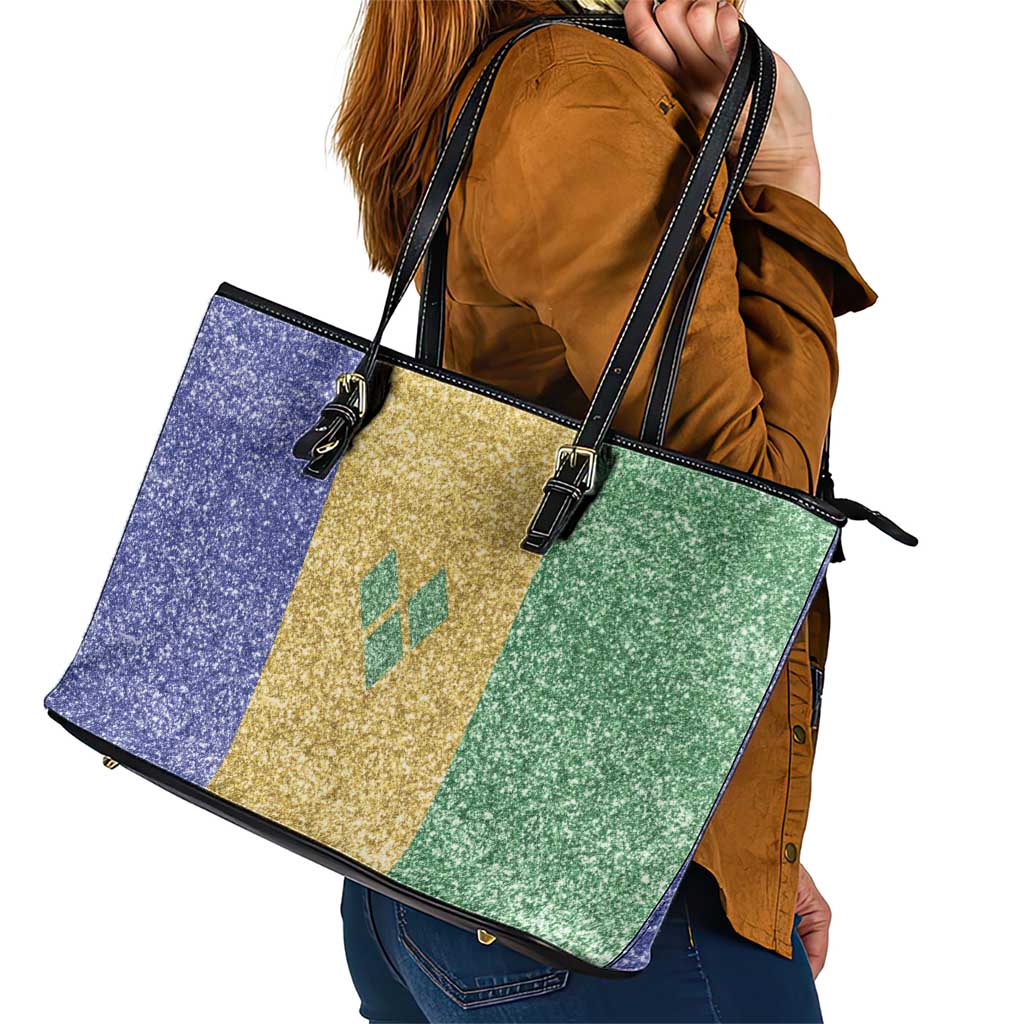Saint Vincent and the Grenadines Vincy Mas Leather Tote Bag SVG Glitter Color Style - Wonder Print Shop