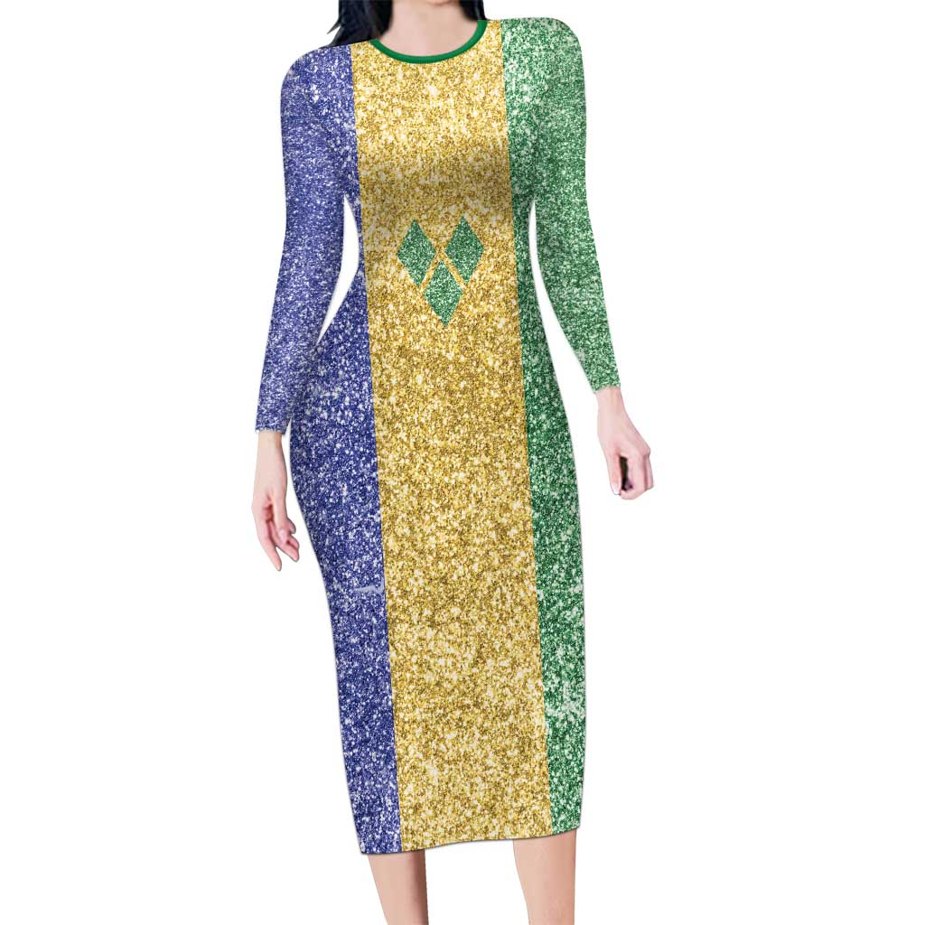 Saint Vincent and the Grenadines Vincy Mas Long Sleeve Bodycon Dress SVG Glitter Color Style - Wonder Print Shop