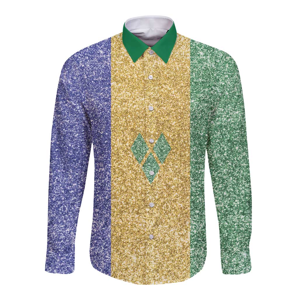 Saint Vincent and the Grenadines Vincy Mas Long Sleeve Button Shirt SVG Glitter Color Style - Wonder Print Shop