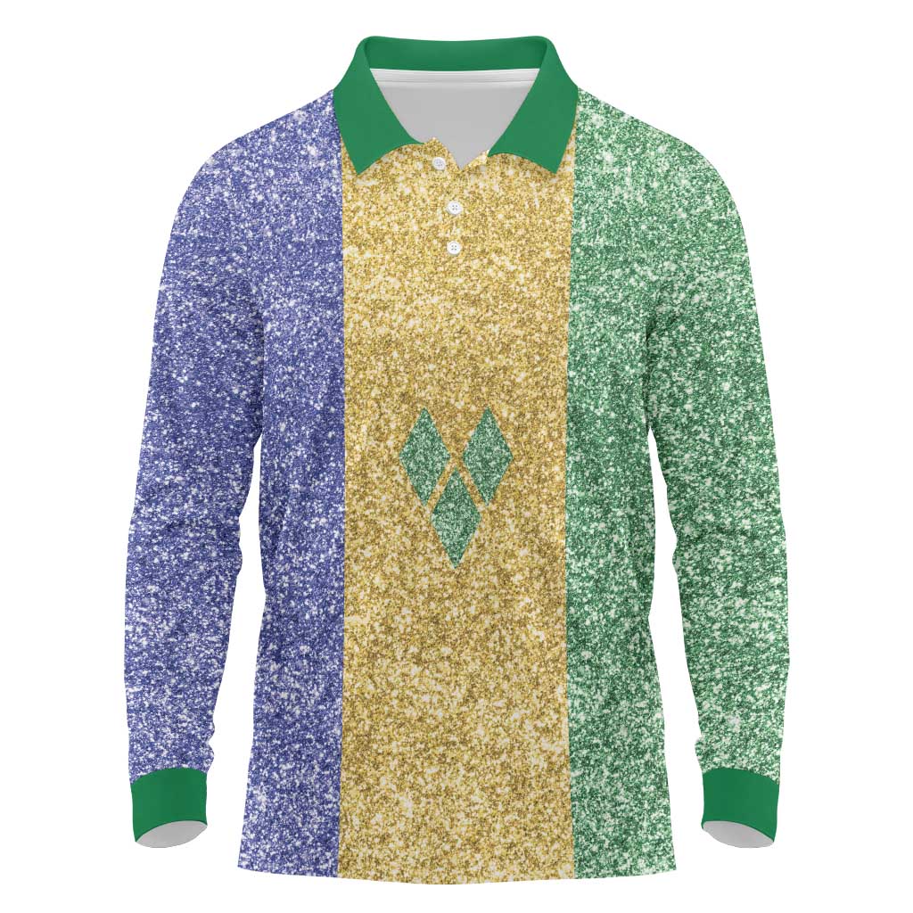 Saint Vincent and the Grenadines Vincy Mas Long Sleeve Polo Shirt SVG Glitter Color Style - Wonder Print Shop