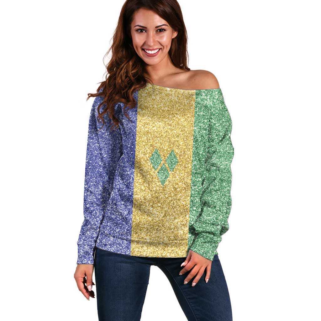 Saint Vincent and the Grenadines Vincy Mas Off Shoulder Sweater SVG Glitter Color Style - Wonder Print Shop