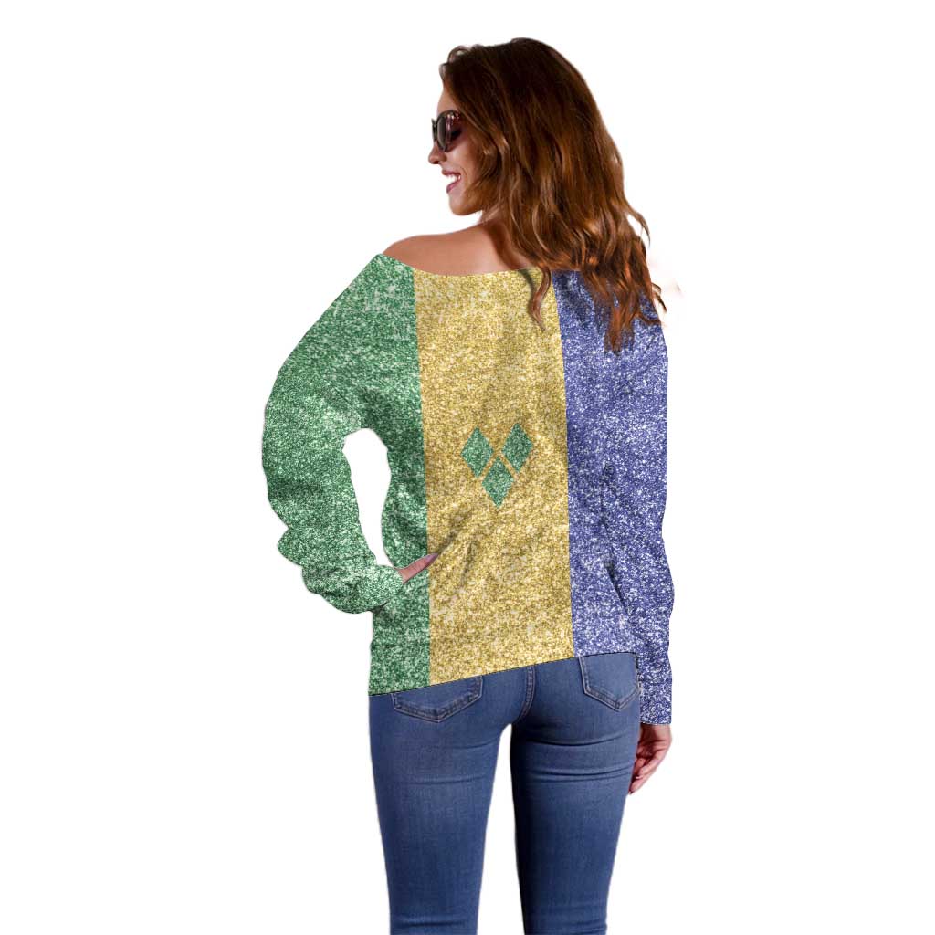 Saint Vincent and the Grenadines Vincy Mas Off Shoulder Sweater SVG Glitter Color Style - Wonder Print Shop