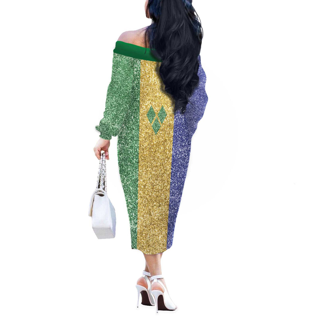 Saint Vincent and the Grenadines Vincy Mas Off The Shoulder Long Sleeve Dress SVG Glitter Color Style - Wonder Print Shop