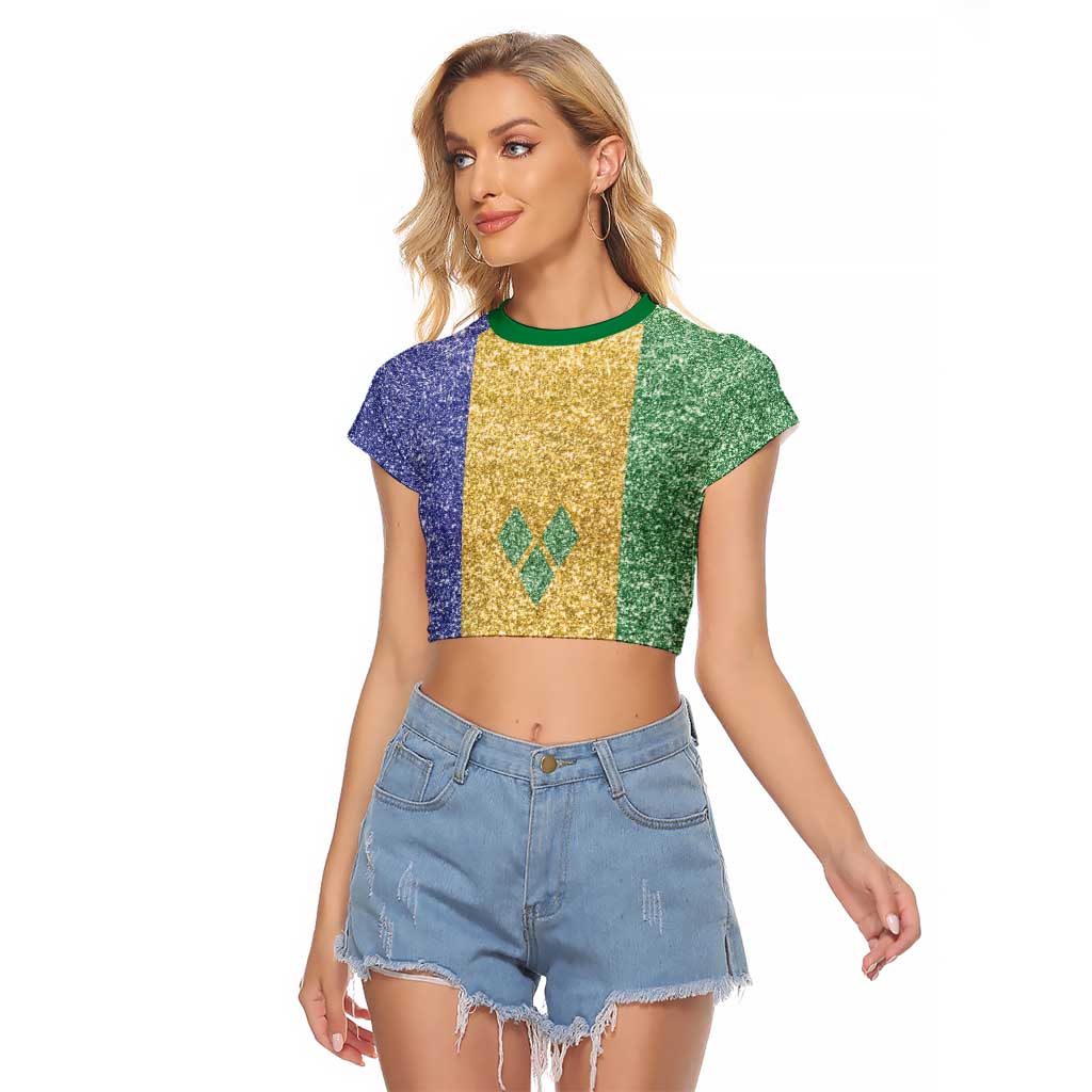 Saint Vincent and the Grenadines Vincy Mas Raglan Cropped T Shirt SVG Glitter Color Style - Wonder Print Shop