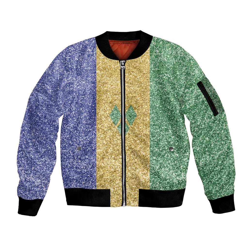Saint Vincent and the Grenadines Vincy Mas Sleeve Zip Bomber Jacket SVG Glitter Color Style - Wonder Print Shop