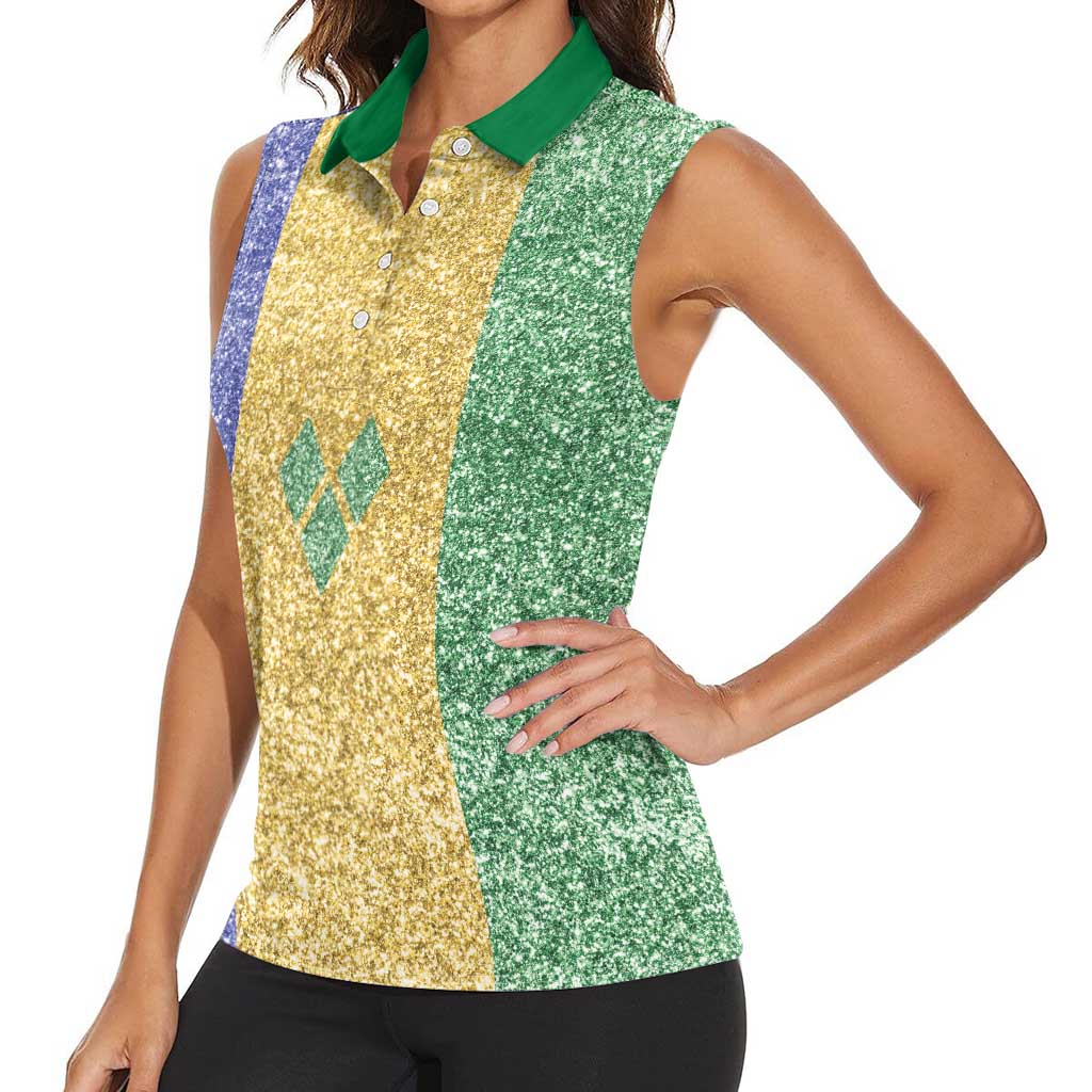 Saint Vincent and the Grenadines Vincy Mas Women Sleeveless Polo Shirt SVG Glitter Color Style - Wonder Print Shop
