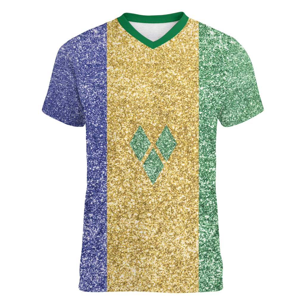 Saint Vincent and the Grenadines Vincy Mas Women V-Neck T-Shirt SVG Glitter Color Style - Wonder Print Shop