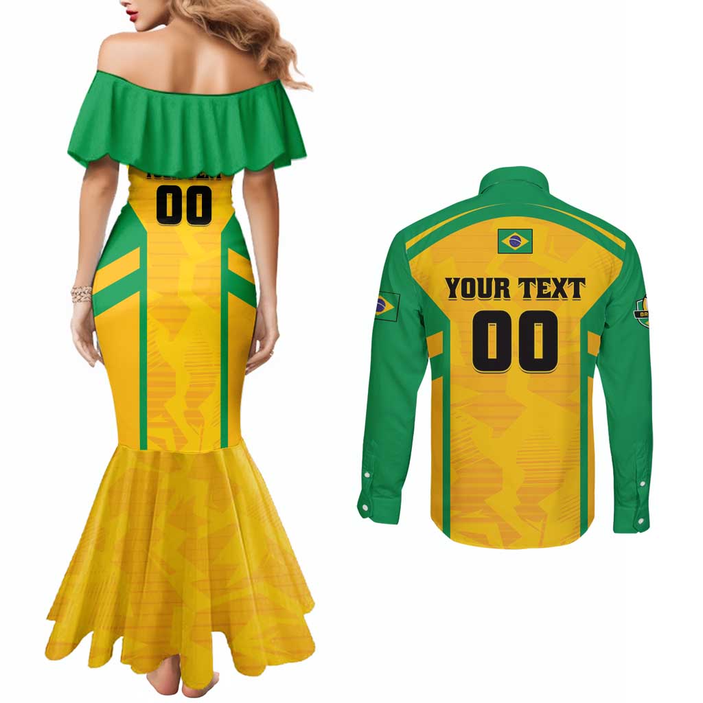 Custom Rugby Brazil Couples Matching Mermaid Dress and Long Sleeve Button Shirt Tupis Go Champions - Wonder Print Shop