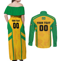 Custom Rugby Brazil Couples Matching Off Shoulder Maxi Dress and Long Sleeve Button Shirt Tupis Go Champions - Wonder Print Shop