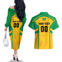 Custom Rugby Brazil Couples Matching Off The Shoulder Long Sleeve Dress and Hawaiian Shirt Tupis Go Champions - Wonder Print Shop