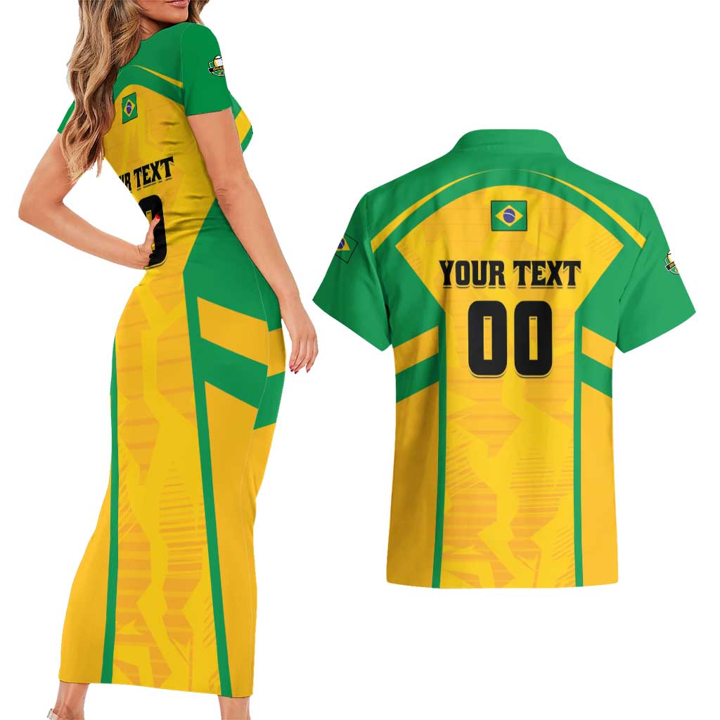 Custom Rugby Brazil Couples Matching Short Sleeve Bodycon Dress and Hawaiian Shirt Tupis Go Champions - Wonder Print Shop