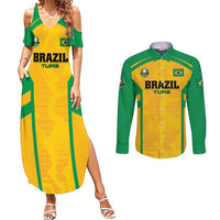 Custom Rugby Brazil Couples Matching Summer Maxi Dress and Long Sleeve Button Shirt Tupis Go Champions - Wonder Print Shop