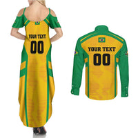Custom Rugby Brazil Couples Matching Summer Maxi Dress and Long Sleeve Button Shirt Tupis Go Champions - Wonder Print Shop