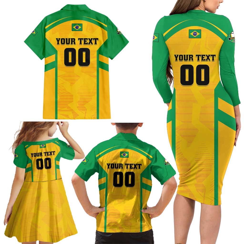 Custom Rugby Brazil Family Matching Long Sleeve Bodycon Dress and Hawaiian Shirt Tupis Go Champions - Wonder Print Shop