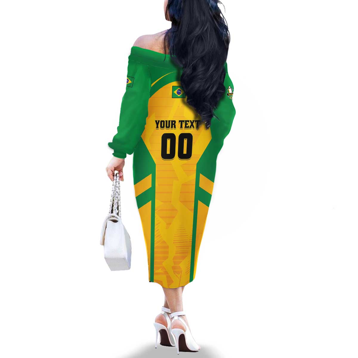 Custom Rugby Brazil Family Matching Off The Shoulder Long Sleeve Dress and Hawaiian Shirt Tupis Go Champions - Wonder Print Shop