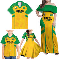 Custom Rugby Brazil Family Matching Off Shoulder Maxi Dress and Hawaiian Shirt Tupis Go Champions - Wonder Print Shop