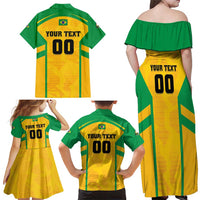 Custom Rugby Brazil Family Matching Off Shoulder Maxi Dress and Hawaiian Shirt Tupis Go Champions - Wonder Print Shop