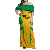 Custom Rugby Brazil Family Matching Off Shoulder Maxi Dress and Hawaiian Shirt Tupis Go Champions - Wonder Print Shop