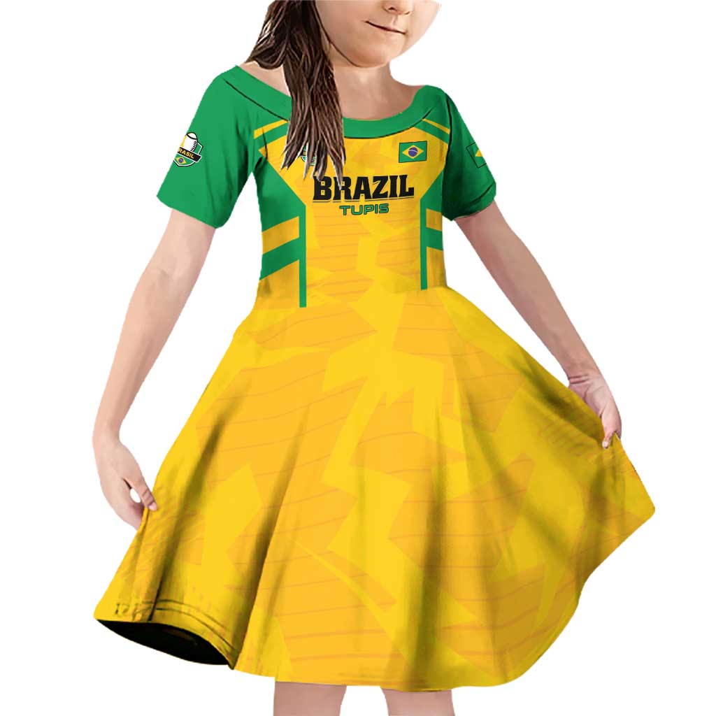 Custom Rugby Brazil Family Matching Off Shoulder Short Dress and Hawaiian Shirt Tupis Go Champions - Wonder Print Shop