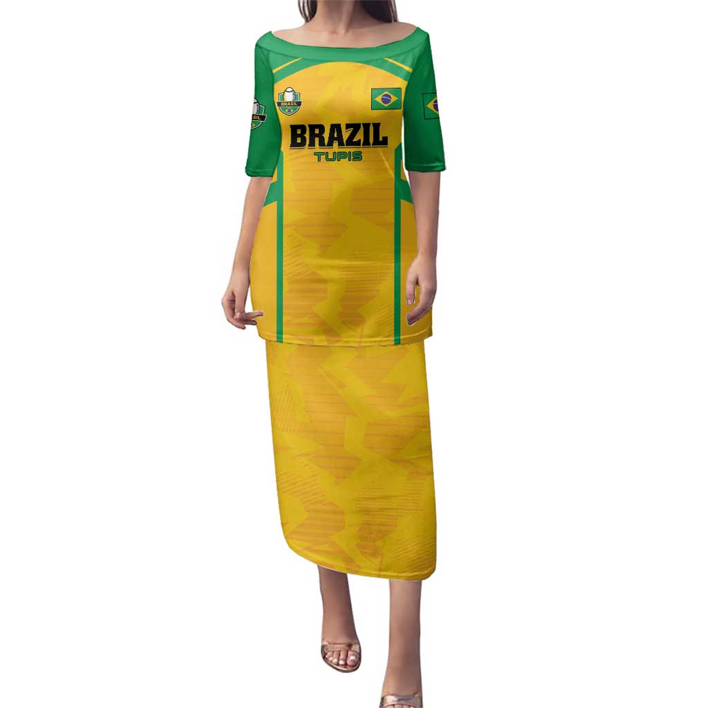 Custom Rugby Brazil Family Matching Puletasi and Hawaiian Shirt Tupis Go Champions - Wonder Print Shop