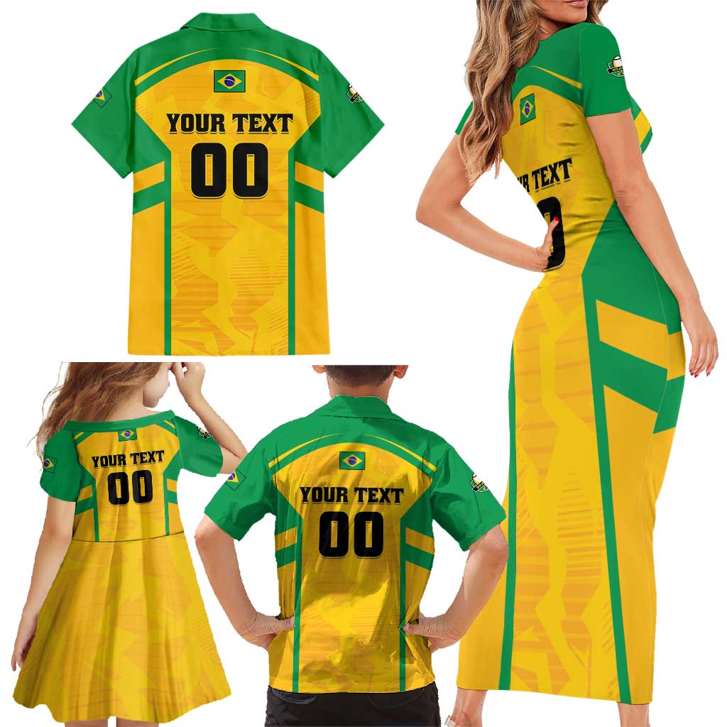 Custom Rugby Brazil Family Matching Short Sleeve Bodycon Dress and Hawaiian Shirt Tupis Go Champions - Wonder Print Shop