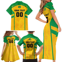 Custom Rugby Brazil Family Matching Short Sleeve Bodycon Dress and Hawaiian Shirt Tupis Go Champions - Wonder Print Shop