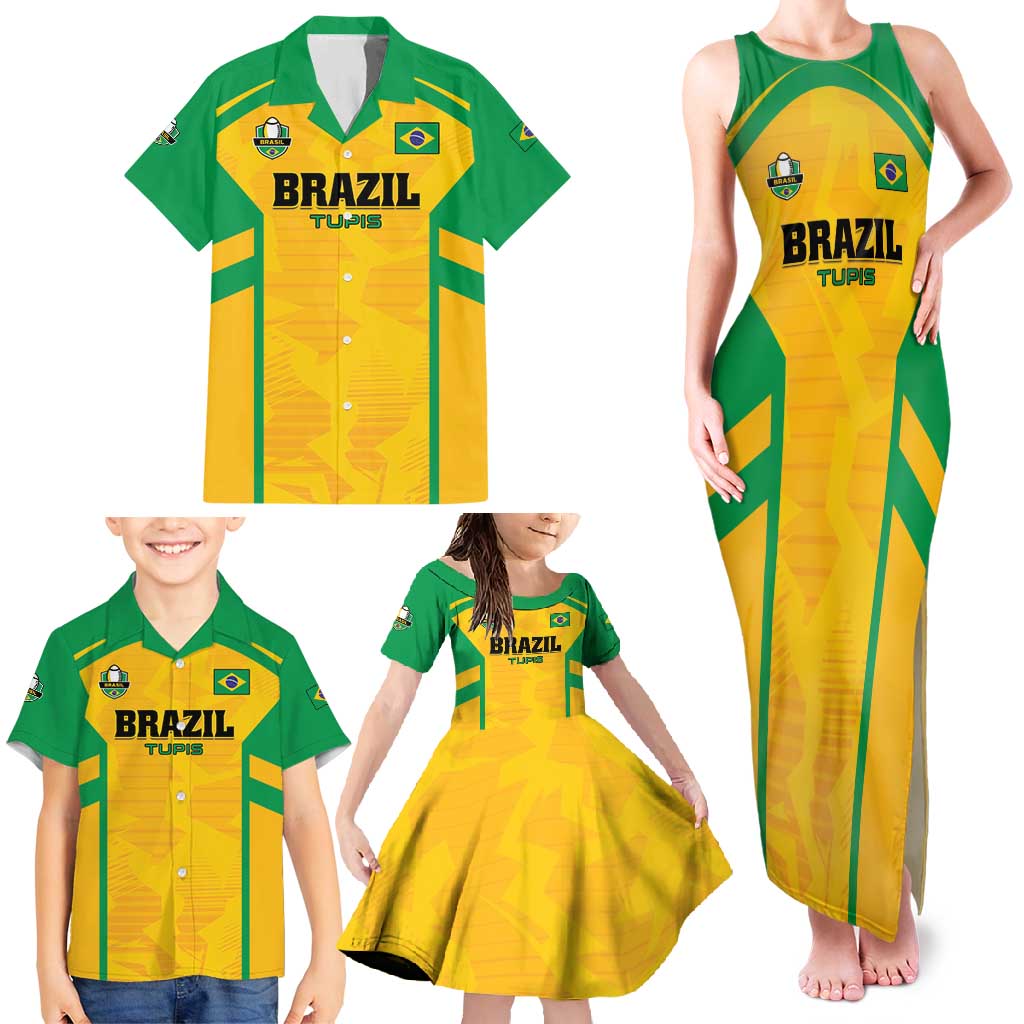 Custom Rugby Brazil Family Matching Tank Maxi Dress and Hawaiian Shirt Tupis Go Champions - Wonder Print Shop