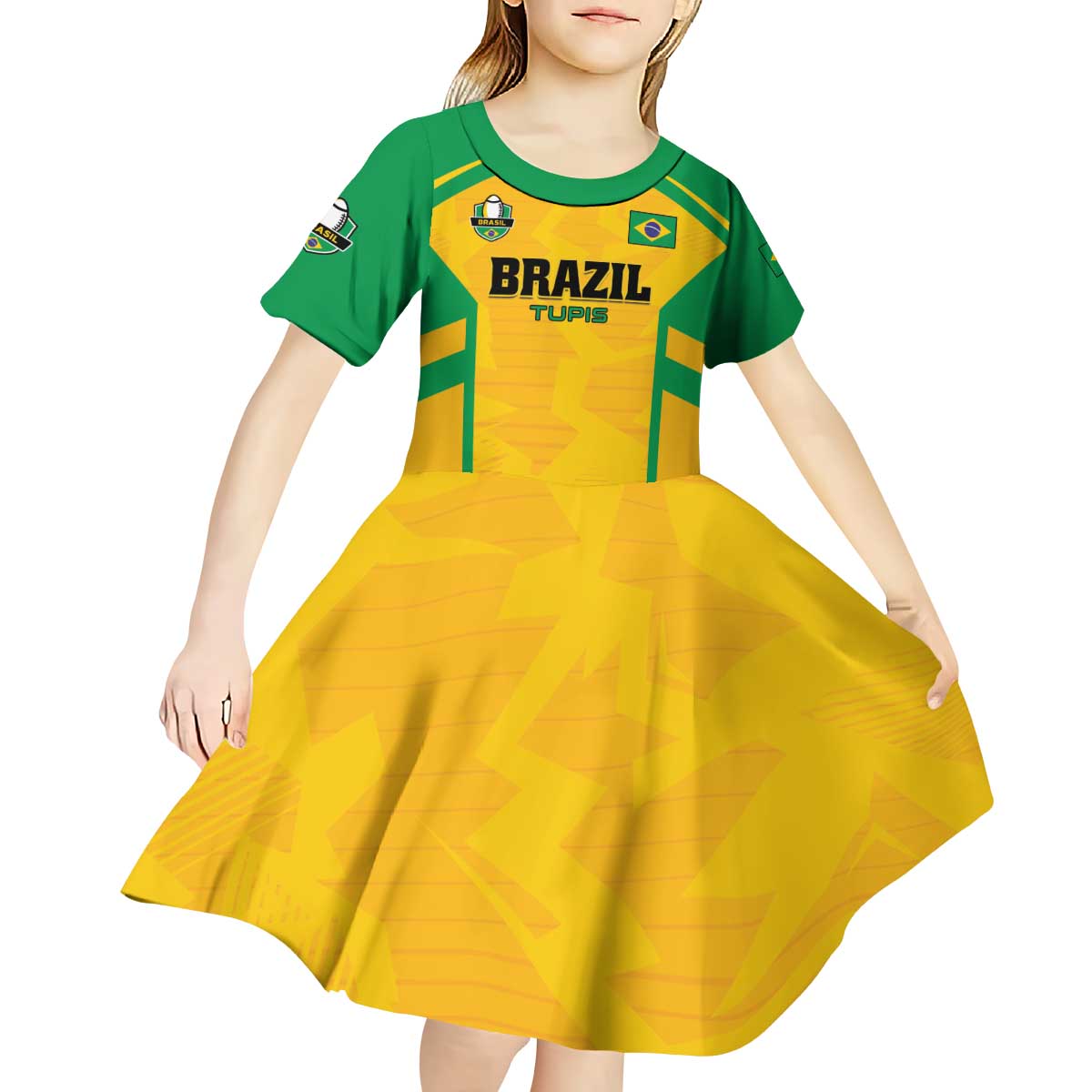 Custom Rugby Brazil Kid Short Sleeve Dress Tupis Go Champions - Wonder Print Shop