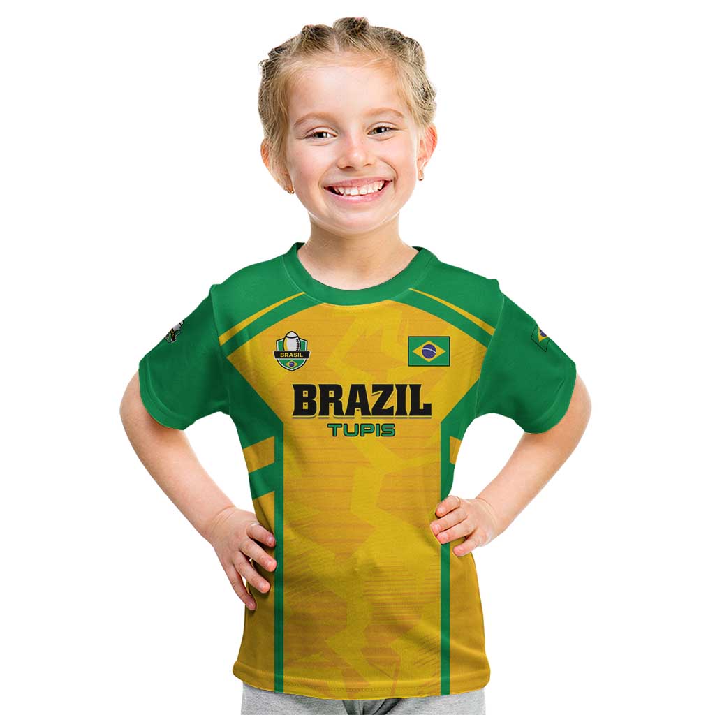 Custom Rugby Brazil Kid T Shirt Tupis Go Champions - Wonder Print Shop