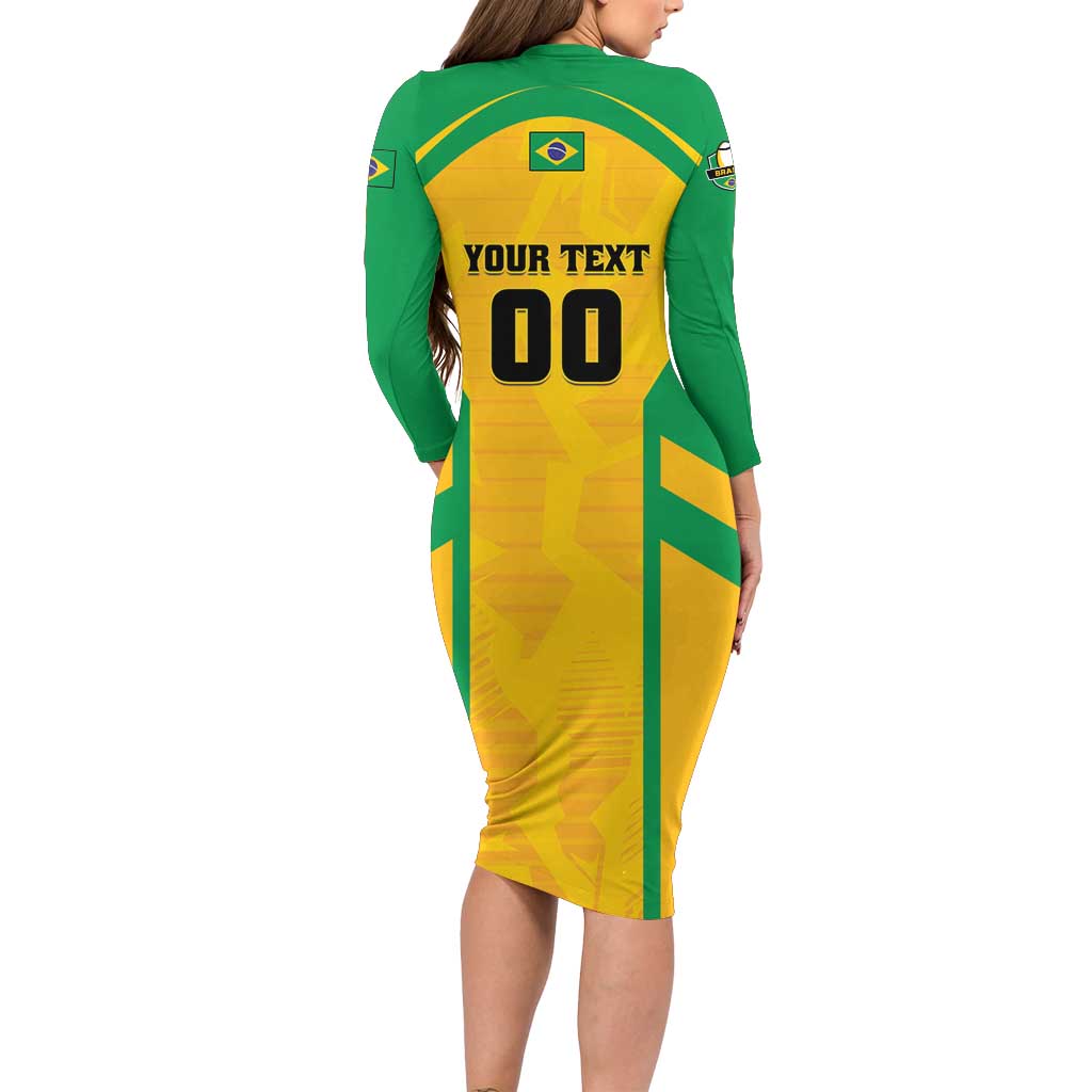 Custom Rugby Brazil Long Sleeve Bodycon Dress Tupis Go Champions - Wonder Print Shop