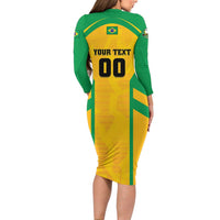 Custom Rugby Brazil Long Sleeve Bodycon Dress Tupis Go Champions - Wonder Print Shop