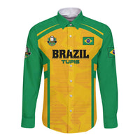 Custom Rugby Brazil Long Sleeve Button Shirt Tupis Go Champions - Wonder Print Shop