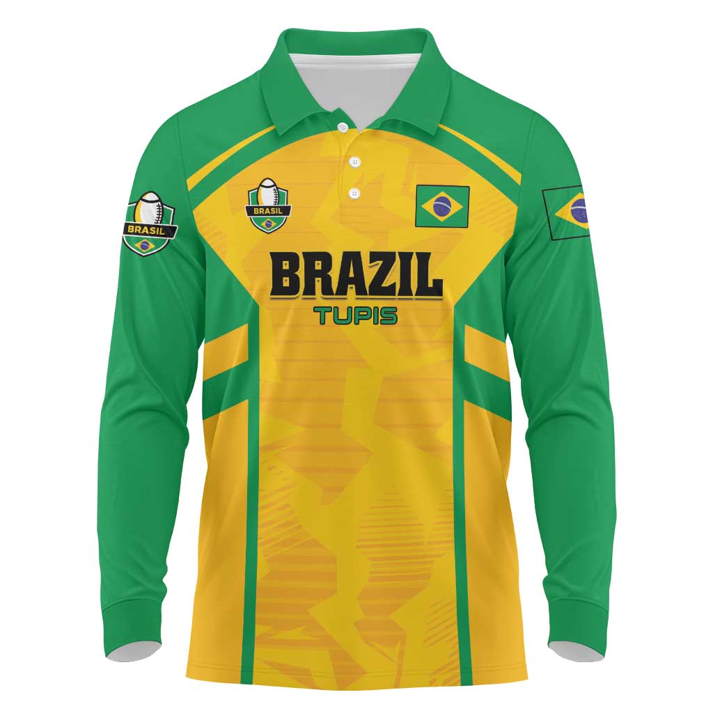 Custom Rugby Brazil Long Sleeve Polo Shirt Tupis Go Champions - Wonder Print Shop