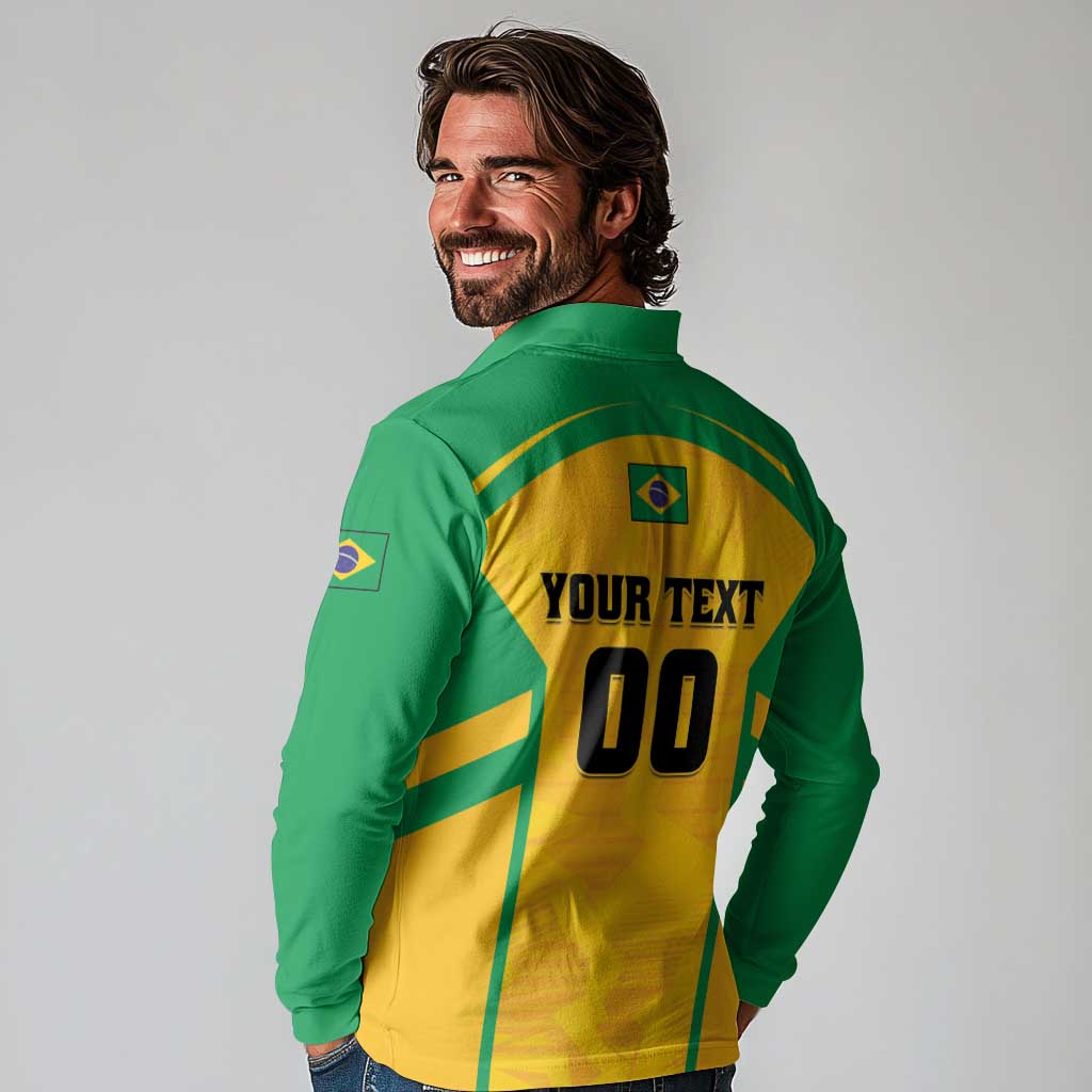 Custom Rugby Brazil Long Sleeve Polo Shirt Tupis Go Champions - Wonder Print Shop