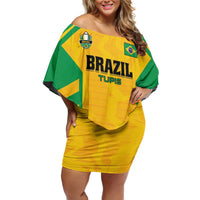 Custom Rugby Brazil Off Shoulder Short Dress Tupis Go Champions - Wonder Print Shop