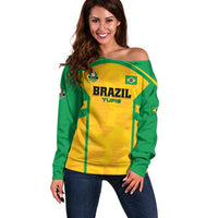 Custom Rugby Brazil Off Shoulder Sweater Tupis Go Champions - Wonder Print Shop