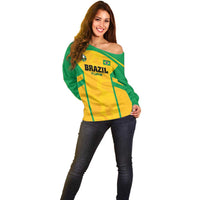 Custom Rugby Brazil Off Shoulder Sweater Tupis Go Champions - Wonder Print Shop
