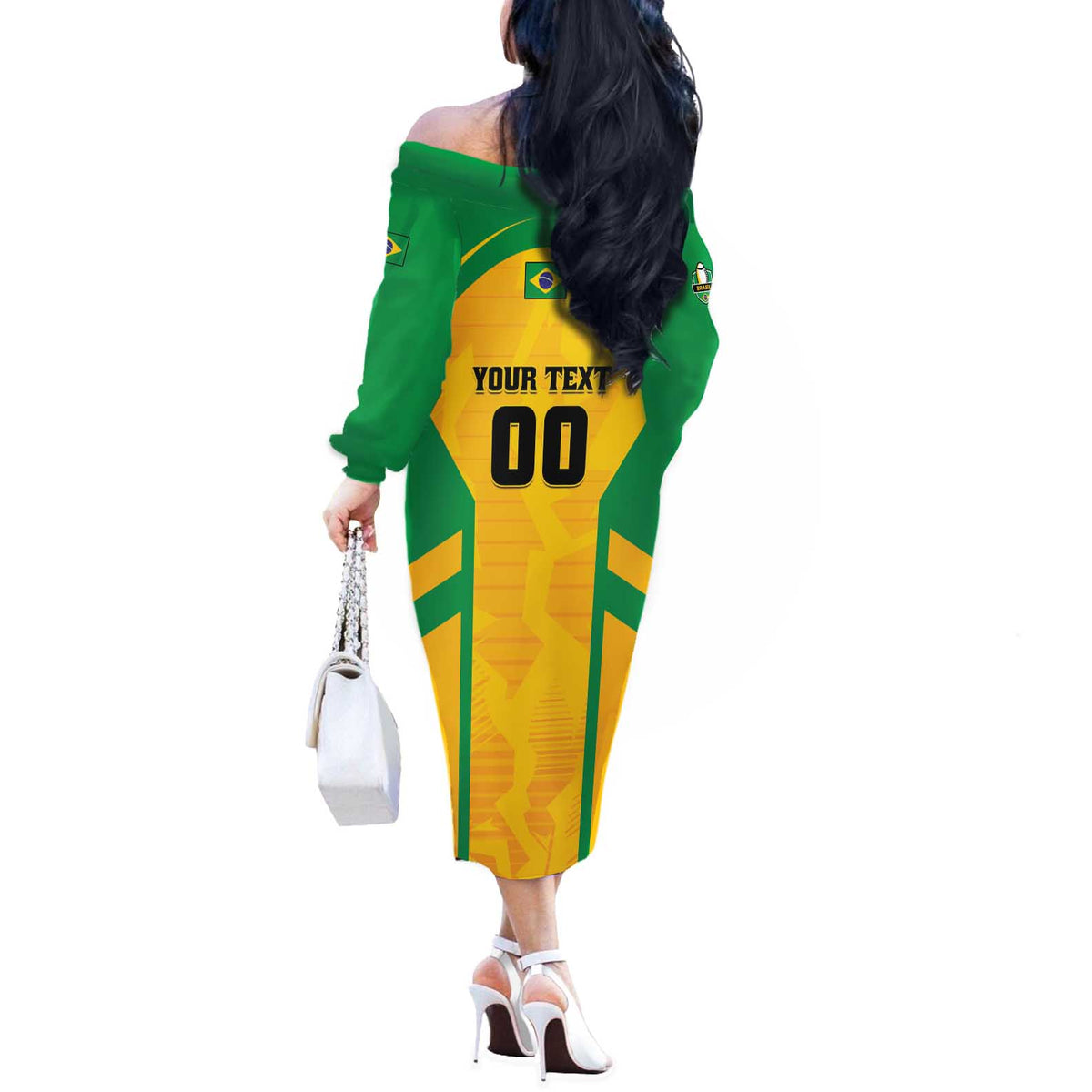 Custom Rugby Brazil Off The Shoulder Long Sleeve Dress Tupis Go Champions - Wonder Print Shop