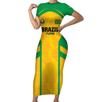 Custom Rugby Brazil Short Sleeve Bodycon Dress Tupis Go Champions - Wonder Print Shop
