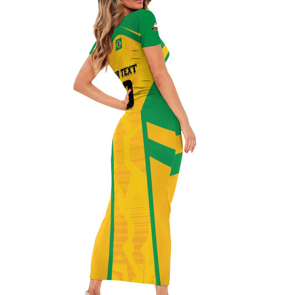 Custom Rugby Brazil Short Sleeve Bodycon Dress Tupis Go Champions - Wonder Print Shop