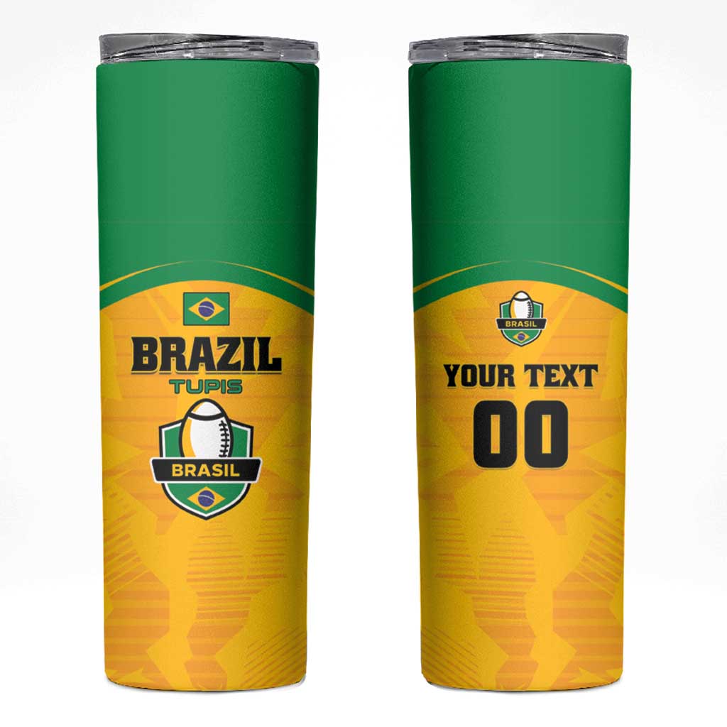 Custom Rugby Brazil Skinny Tumbler Tupis Go Champions - Wonder Print Shop