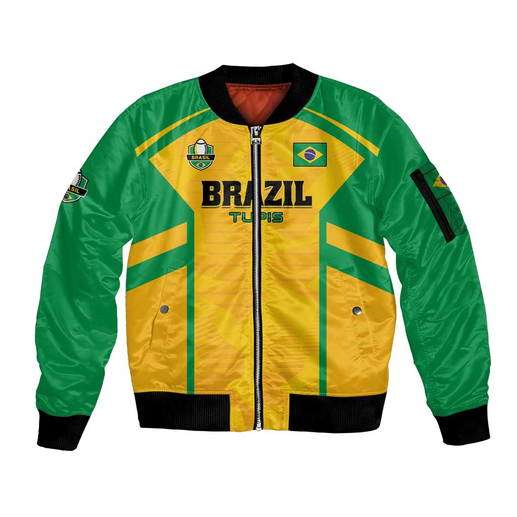 Custom Rugby Brazil Sleeve Zip Bomber Jacket Tupis Go Champions - Wonder Print Shop