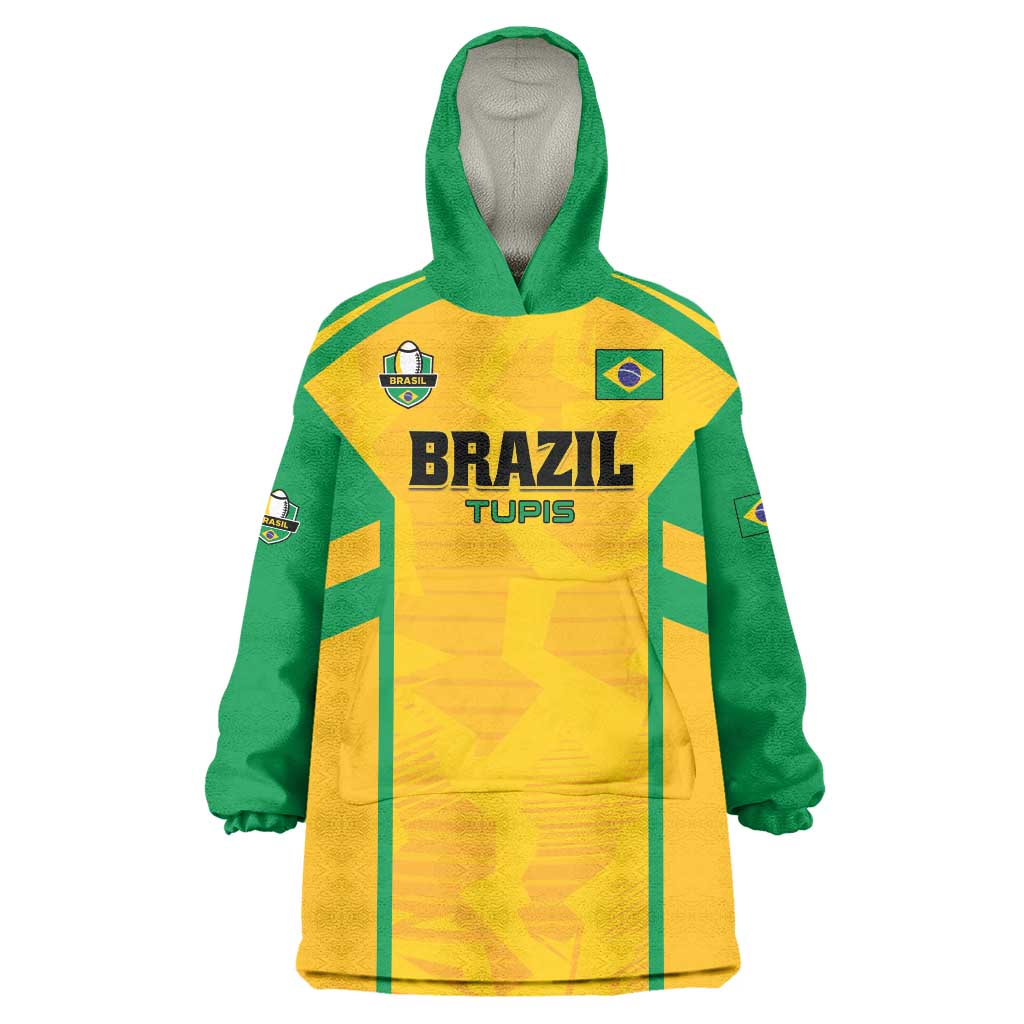 Custom Rugby Brazil Wearable Blanket Hoodie Tupis Go Champions - Wonder Print Shop