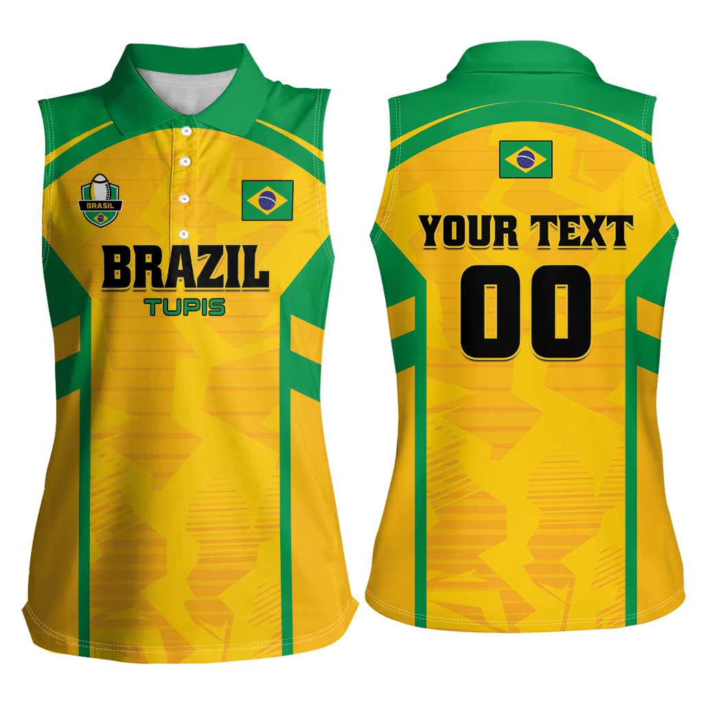 Custom Rugby Brazil Women Sleeveless Polo Shirt Tupis Go Champions - Wonder Print Shop