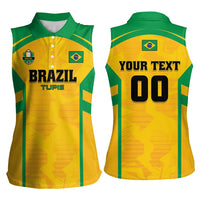 Custom Rugby Brazil Women Sleeveless Polo Shirt Tupis Go Champions - Wonder Print Shop