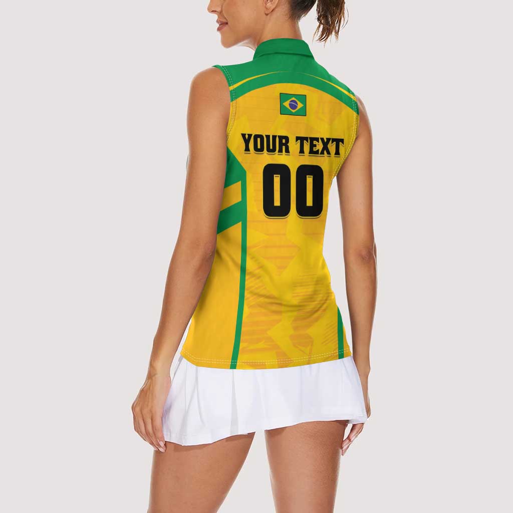 Custom Rugby Brazil Women Sleeveless Polo Shirt Tupis Go Champions - Wonder Print Shop