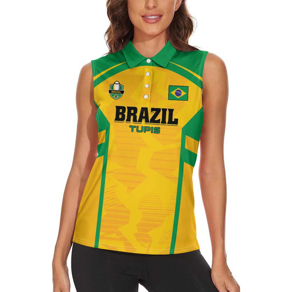 Custom Rugby Brazil Women Sleeveless Polo Shirt Tupis Go Champions - Wonder Print Shop
