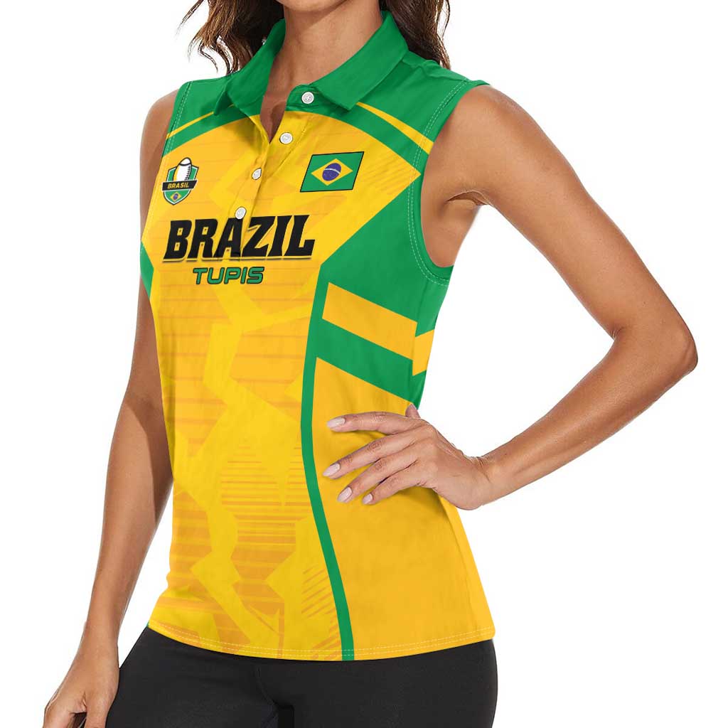 Custom Rugby Brazil Women Sleeveless Polo Shirt Tupis Go Champions - Wonder Print Shop